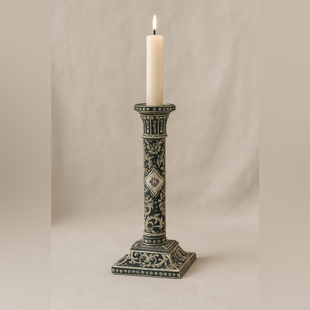 Vintage pottery candlestick hand painted